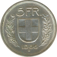 Schweiz 5 Franken 1966 B Hirtenbüste Silber*