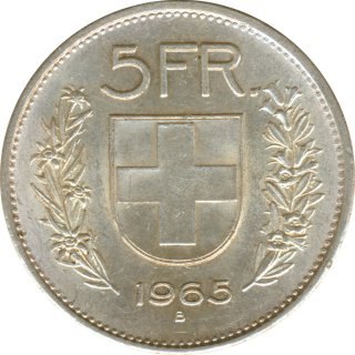 Schweiz 5 Franken 1965 B Hirtenb�ste Silber*