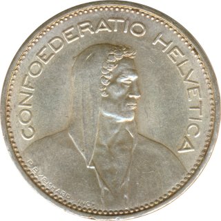 Schweiz 5 Franken 1965 B Hirtenb�ste Silber*