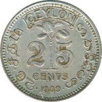 Ceylon 25 Cents 1909 Edward VII. Silber*