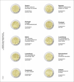 Vordruckblatt 2 Euro Zypern 2020 bis Litauen 2021