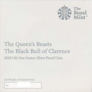 Großbritannien 2018 - Queens Beasts - Bull of Clarence - 1 Oz Silber PP im Etui*