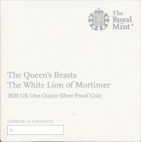 Gro&szlig;britannien 2020 - Queens Beasts - White Lion of Mortimer - 1 Oz Silber PP im Etui*