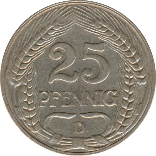 Deutsches Reich 25 Pfennig 1909 D Nickel*