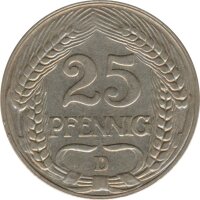 Deutsches Reich 25 Pfennig 1909 D Nickel*