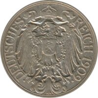 Deutsches Reich 25 Pfennig 1909 D Nickel*