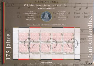 Deutschland 2016 - 20 Euro - 175 Jahre Deutschlandlied im Numisblatt*