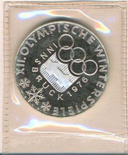sterreich 100 Schilling 1974 Winter-Olympiade 1976 in Innsbruck Silber PP in Folie*