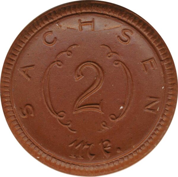 Sachsen 2 Mark 1921 aus  Meissener Steingut*