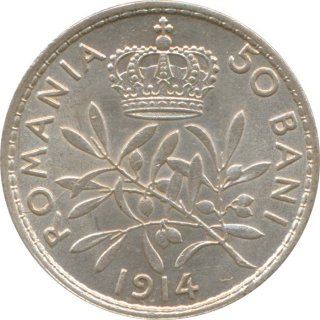 Rumnien 50 Bani 1914 Carol I Silber*