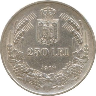 Rumnien 250 Lei 1939 Carol II Silber*