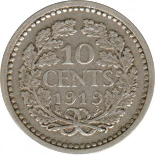 Niederlande 10 Cents 1919 Wilhelmina Silber*