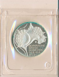 BRD 10 DM 1972 G Olympische Spiele J. 404 Silber PP in Folie*