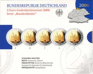 BRD 2 Euro 2006 A-J PP Satz Holsten Tor im Folder der VfS*