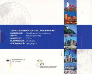 BRD 2 Euro 2007 A-J PP Satz Schweriner Schloss im Folder der VfS*