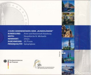 BRD 2 Euro 2008 A-J PP Satz Hauptkirche St. Michaelis im Folder der VfS*