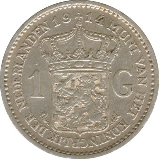 Niederlande 1 Gulden 1914 Wilhelmina Silber*