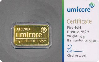 Goldbarren - Umicore 10 gr in Coin-Card