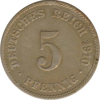 Deutsches Reich 5 Pfennig 1910 J*