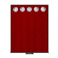 Lindner M&uuml;nzbox 2704 - rund - Rauchglas / dunkelrote Einlage