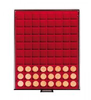 Lindner Münzbox 2780 - eckig - Rauchglas / dunkelrote Einlage
