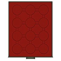 Lindner M&uuml;nzbox 2954 - rund - Rauchglas / dunkelrote Einlage