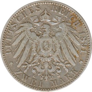 Hessen 2 Mark 1891 A Ludwig IV. Silber*