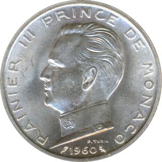 Monaco 5 Francs 1960 Rainier III Silber*