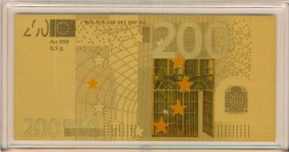 Goldbarren - 0,5 gr 200 Euro Note Motivbarren in Farbe