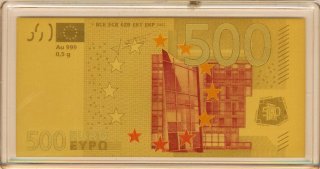 Goldbarren - 0,5 gr 500 Euro Note Motivbarren in Farbe