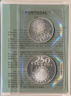 Portugal Set 350 Escudos 1974 stgl. Nelkenrevolution Silber im Folder*