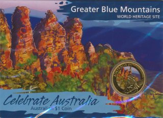 Australien 1 Dollar 2010 Greater Blue Mountains in Karte*