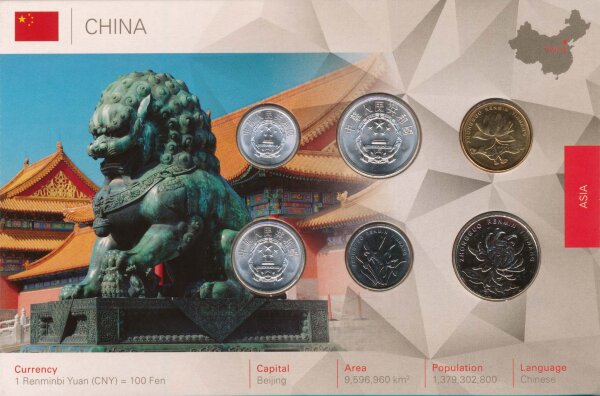 China Kursmünzenset stgl in Karte verschweisst*