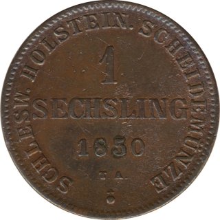 Schleswig-Holstein 1 Sechsling 1850 Staatswappen*