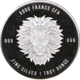 Tschad 5000 Francs 2018 PP Lwenkopf eine Unze Silber*