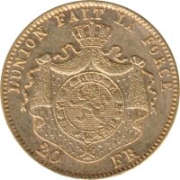 Belgien 20 Francs Leopold II Gold