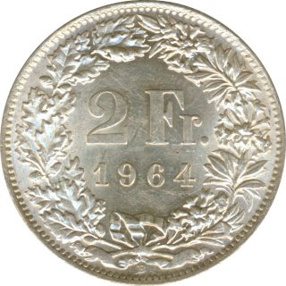 Schweiz 2 Franken 1964 B Stehende Helvetia Silber*
