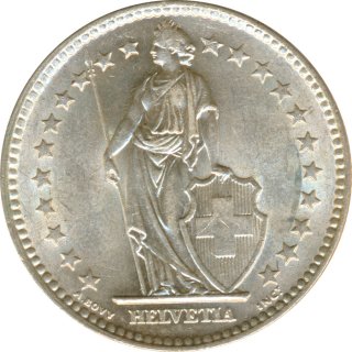 Schweiz 2 Franken 1964 B Stehende Helvetia Silber*