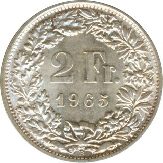 Schweiz 2 Franken 1965 B Stehende Helvetia Silber*