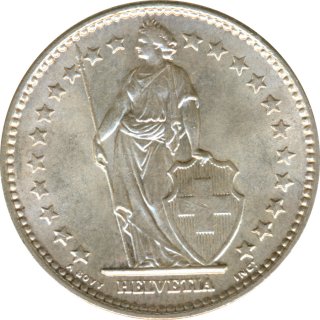 Schweiz 2 Franken 1965 B Stehende Helvetia Silber*
