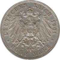 Sachsen 5 Mark 1901 E Albert Silber*