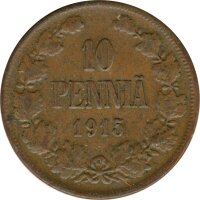 Finnland 10 Penniä 1915 Großherzogtum*