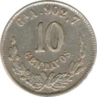 Mexiko 10 Centavos 1877 Staatswappen Silber*