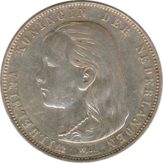 Niederlande 1 Gulden 1892 Wilhelmina Silber*