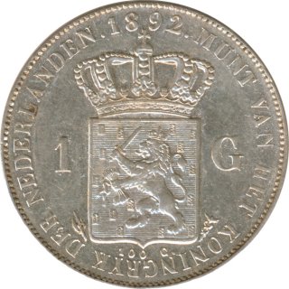 Niederlande 1 Gulden 1892 Wilhelmina Silber*