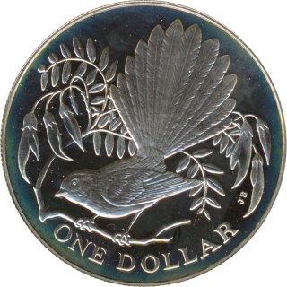 Neuseeland 5 Dollars 1980 PP Fcherschwanzvogel - Fantail Bird Silber*