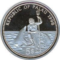Palau 5 Dollars 1998 PP Marine Life Protection Silber in...
