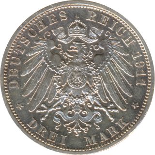 Schaumburg Lippe 3 Mark 1911 A Georg - auf seinen Tod Silber*
