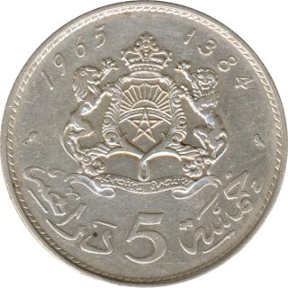 Marokko 5 Dirham 1965 Hassan II. Silber*
