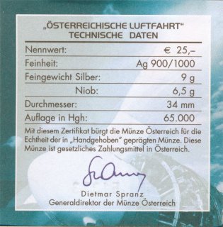 sterreich 2007 - 25 Euro sterreichische Luftfahrt Niob PP*